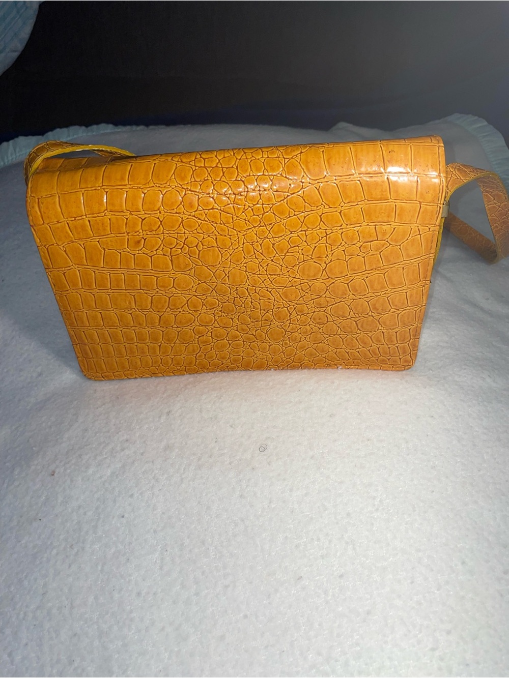 Classic Croc-Embossed Shoulder Bag in Mustard